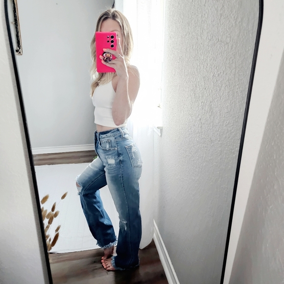 RISEN HR Medium Wash Straight Fit Distressed Denim Jeans Stretch Various NEW - Picture 7 of 15